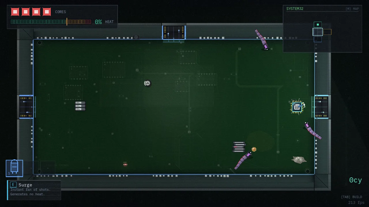A circuit-board room in Mainframe Escape, with worms closing in on the player